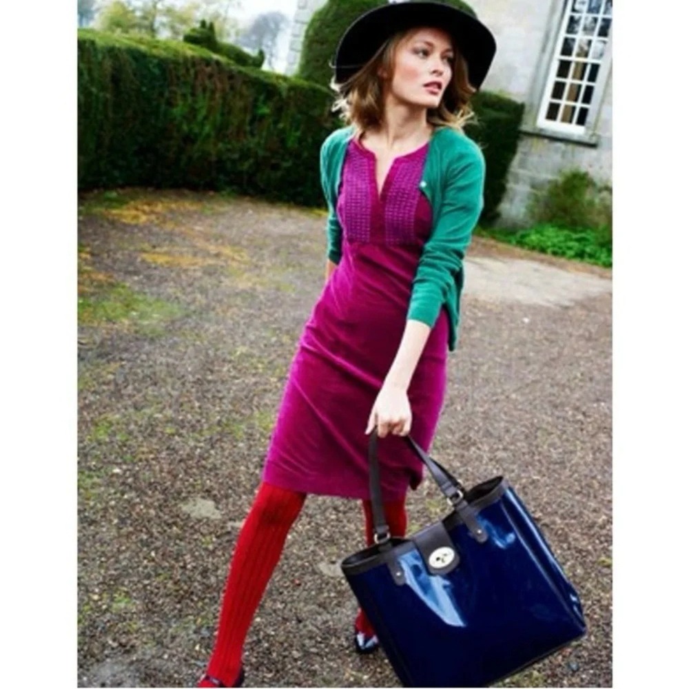 Boden Velour Velvet Trimmed Preppy Chic Shift Mini Dress Rasberry Pink Women 10